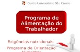 Centro Universitário São Camilo Programa de Alimentação do Trabalhador Exigências nutricionais Programa de Orientação Alimentar.