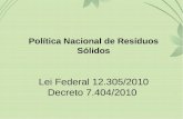 Política Nacional de Resíduos Sólidos Lei Federal 12.305/2010 Decreto 7.404/2010