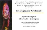 Inteligência Artificial I Aprendizagem  (Parte II - Exemplo) Prof. a  Joseana Macêdo Fechine