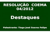 RESOLUÇÃO  COEMA 04/2012 Destaques Palestrante: Tiago  J osé Soares Felipe