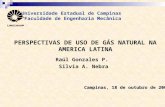 PERSPECTIVAS DE USO DE GÁS NATURAL NA AMERICA LATINA Raúl Gonzales P. Silvia A. Nebra Campinas, 18 de outubro de 2004 Universidade Estadual de Campinas.