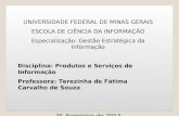 UNIVERSIDADE FEDERAL DE MINAS GERAIS ESCOLA DE CIÊNCIA DA INFORMAÇÃO Especialização: Gestão Estratégica da Informação Disciplina: Produtos e Serviços de.