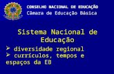 CONSELHO NACIONAL DE EDUCAÇÃO Câmara de Educação Básica Sistema Nacional de Educação  diversidade regional  currículos, tempos e espaços da EB Maria.