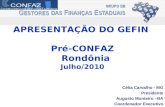 APRESENTAÇÃO DO GEFIN Pré-CONFAZ Rondônia Julho/2010 Célia Carvalho - MG Presidente Augusto Monteiro –BA Coordenador Executivo