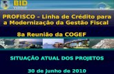 SITUAÇÃO ATUAL DOS PROJETOS 30 de junho de 2010 PROFISCO – Linha de Crédito para a Modernização da Gestão Fiscal 8a Reunião da COGEF.