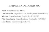EMPREENDEDORISMO Prof. Ana Paula da Silva Doutoranda Engenharia de Produção (UNIMEP-SP) Mestre Engenharia de Produção (PUCPR) Pós-Graduada Engenharia de