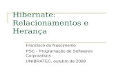Hibernate: Relacionamentos e Herança Francisco do Nascimento PSC - Programação de Softwares Corporativos UNIBRATEC, outubro de 2008.