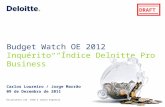 DRAFT Budget Watch OE 2012 Inquérito “Índice Deloitte Pro Business” Carlos Loureiro / Jorge Marrão 09 de Dezembro de 2011 Em parceria com ISEG e Jornal.
