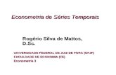 Econometria de Séries Temporais UNIVERSIDADE FEDERAL DE JUIZ DE FORA (UFJF) FACULDADE DE ECONOMIA (FE) Econometria 3 Rogério Silva de Mattos, D.Sc.