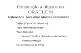 Orientação a objetos no ORACLE 9i Extensões para criar objetos complexos TADs (Tipos de Objetos) Tipo Referência (REF) Tipo Coleção Nested Tables (Tabelas.