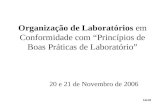 1de28 Organização de Laboratórios em Conformidade com “Princípios de Boas Práticas de Laboratório” 20 e 21 de Novembro de 2006.