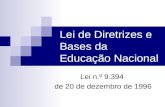 Lei de Diretrizes e Bases da Educação Nacional Lei n.º 9.394 de 20 de dezembro de 1996.