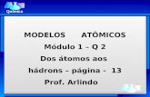 MODELOS ATÔMICOS Módulo 1 – Q 2 Dos átomos aos hádrons – página - 13 Prof. Arlindo Química.