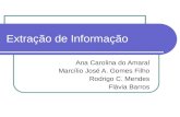 Extração de Informação Ana Carolina do Amaral Marcílio José A. Gomes Filho Rodrigo C. Mendes Flávia Barros.