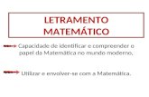 LETRAMENTO MATEMÁTICO Capacidade de identificar e compreender o papel da Matemática no mundo moderno, Utilizar e envolver-se com a Matemática.