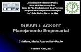 RUSSELL ACKOFF Planejamento Empresarial Cristiane, Maria Aparecida e Paulo Curitiba, Abril, 2007 Universidade Federal do Paraná Setor de Ciências Agrárias.