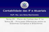 Contabilidade das IF e Atuariais Profª. Msc. Iara Sônia Marchioretto Tema 05 – Plano de Contas das IF I e Tema 06 – Principais Diferenças entre os Sistemas.