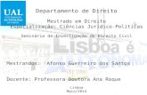 Departamento de Direito Mestrado em Direito Especialização: Ciências Jurídico-Políticas Seminário de Investigação de Direito Civil Mestrandos: Afonso Guerreiro.