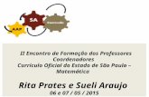 II Encontro de Formação dos Professores Coordenadores Currículo Oficial do Estado de São Paulo – Matemática Rita Prates e Sueli Araujo 06 e 07 / 05 / 2015.