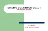 DIREITO CONSTITUCIONAL II DA ORDEM SOCIAL ESMAPE Prof. Jorge Araújo.