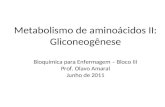 Metabolismo de aminoácidos II: Gliconeogênese Bioquímica para Enfermagem – Bloco III Prof. Olavo Amaral Junho de 2011.