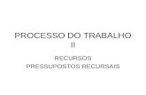 PROCESSO DO TRABALHO II RECURSOS PRESSUPOSTOS RECURSAIS.