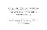 Organização do Módulo (e uma palavrinha sobre informação...) Bioquímica para Enfermagem – Bloco III Prof. Olavo Amaral Junho de 2010.