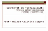 ELEMENTOS DE TEXTUALIDADE: FATORES SEMÂNTICO/FORMAIS FATORES PRAGMÁTICOS Profª Maiara Cristina Segato.