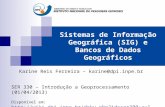 Sistemas de Informação Geográfica (SIG) e Bancos de Dados Geográficos Karine Reis Ferreira – karine@dpi.inpe.br SER 330 – Introdução a Geoprocessamento.