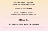 1 AULA 04: ELEMENTOS DO TRIBUTO Faculdades Logatti Curso de Administração Direito Tributário Prof. Everton Silva .