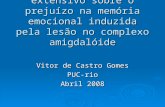 Efeito do treino extensivo sobre o prejuízo na memória emocional induzida pela lesão no complexo amigdalóide Vitor de Castro Gomes PUC-rio Abril 2008.