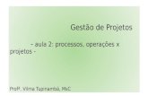 Gestão de Projetos - aula 2: processos, operações x projetos - Profª. Vilma Tupinambá, MsC.