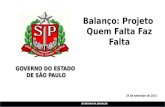 SECRETARIA DA EDUCAÇÃO 24 de setembro de 2015 Balanço: Projeto Quem Falta Faz Falta GOVERNO DO ESTADO DE SÃO PAULO GOVERNO DO ESTADO DE SÃO PAULO.