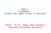 TEMA 4 TAXONOMIA, REINOS DOS SERES VIVOS E ZOOLOGIA Profª. M.Sc. Mary Ann Saraiva Bezerra Fornelos Pereira.