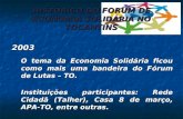 HISTÓRICO DO FORUM DE ECONOMIA SOLIDÁRIA NO TOCANTINS 2003 O tema da Economia Solidária ficou como mais uma bandeira do Fórum de Lutas – TO. Instituições.