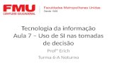 Tecnologia da informação Aula 7 – Uso de SI nas tomadas de decisão Profº Erich Turma 6-A Noturno.