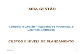 02-01-131 Controlo e Gestão Financeira de Pequenas, e Grandes Empresas CUSTOS E NÍVEIS DE PLANEAMENTO MBA GESTÃO.