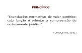 PRINCÍPIOS “Enunciações normativas de valor genérico; cuja função é orientar a compreensão do ordenamento jurídico”. ( Costa, Silvia, 2010 )