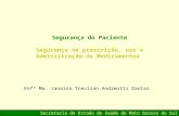 Segurança do Paciente Segurança na prescrição, uso e Administração de Medicamentos Secretaria de Estado de Saúde de Mato Grosso do Sul Enfª Ma. Janaina.