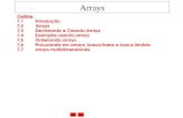 Arrays Outline 7.1 Introdução 7.2 Arrays 7.3 Declarando e Criando Arrays 7.4 Exemplos usando arrays 7.5 Ordenando arrays 7.6 Procurando em arrays: busca.
