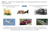 CAP. 9 – MEIOS DE TRANSPORTE E A ORGANIZAÇÃO DO ESPAÇO GEOGRÁFICO Modernização dos sistemas de transporte aumento do fluxo de pessoas e mercadorias A eficiência.