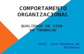 COMPORTAMENTO ORGANIZACIONAL QUALIDADE DE VIDA NO TRABALHO Prof. José Pereira de Oliveira.