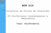 BOM DIA Diretoria de Ensino de Araçatuba OT Professores Coordenadores e Mediadores Tema: Acolhimento.