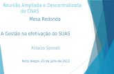 Reunião Ampliada e Descentralizada do CNAS Mesa Redonda A Gestão na efetivação do SUAS Aldaíza Sposati Porto Alegre,23 de julho de 2013.