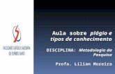 Aula sobre plágio e tipos de conhecimento DISCIPLINA: Metodologia da Pesquisa Profa. Lílian Moreira.