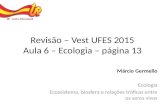 Revisão – Vest UFES 2015 Aula 6 – Ecologia – página 13 Márcio Germello Ecologia Ecossistema, biosfera e relações tróficas entre os seres vivos.