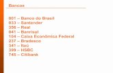 Bancos 001 - Banco do Brasil 033 - Santander 041 ...fiorilli.com.br/bancos.pdf · Bancos 001 - Banco do Brasil 033 - Santander 356 - Real 041 - Banrisul 104 - Caixa Econômica Federal