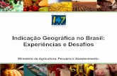 Indicação Geográfica no Brasil: Experiências e Desafios · " turismo; Indicações Geográfica Reconhecidas no Brasil ... • Primeira região a empreender esforços coletivos