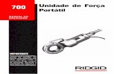 Manual 700ufp - Portal Ridgid · Se a ferramenta funcionar mal eletricamente ... Motor: Tipo Universal 1/2 230 Volts CA (25-60 Hz), ... caixa do motor e cabo da ferramenta em alumínio