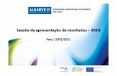 Sessão de apresentação de resultados – 2010 · PROGRAMA OPERACIONAL DO ALGARVE 2007‐2013 ... Territorial e Desenvolvimento ... • 2 programas estratégicos de desenvolvimento